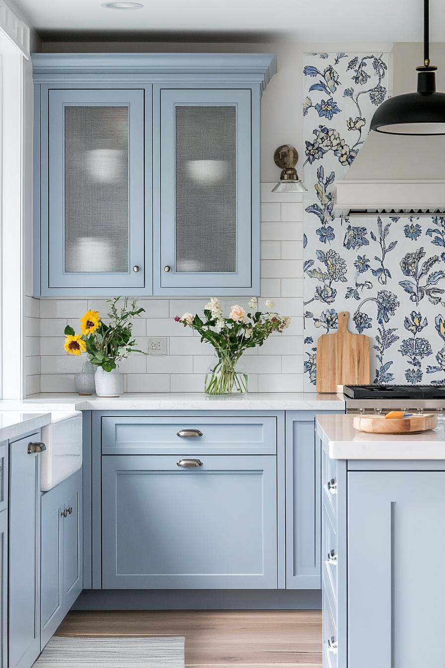 15 Brilliant Cabinet Trim Ideas To Elevate Your Home for Inside a Dream: How Unexpected Blue Cabinets Elevate a Kitchen with Storage and Stunning Vistas