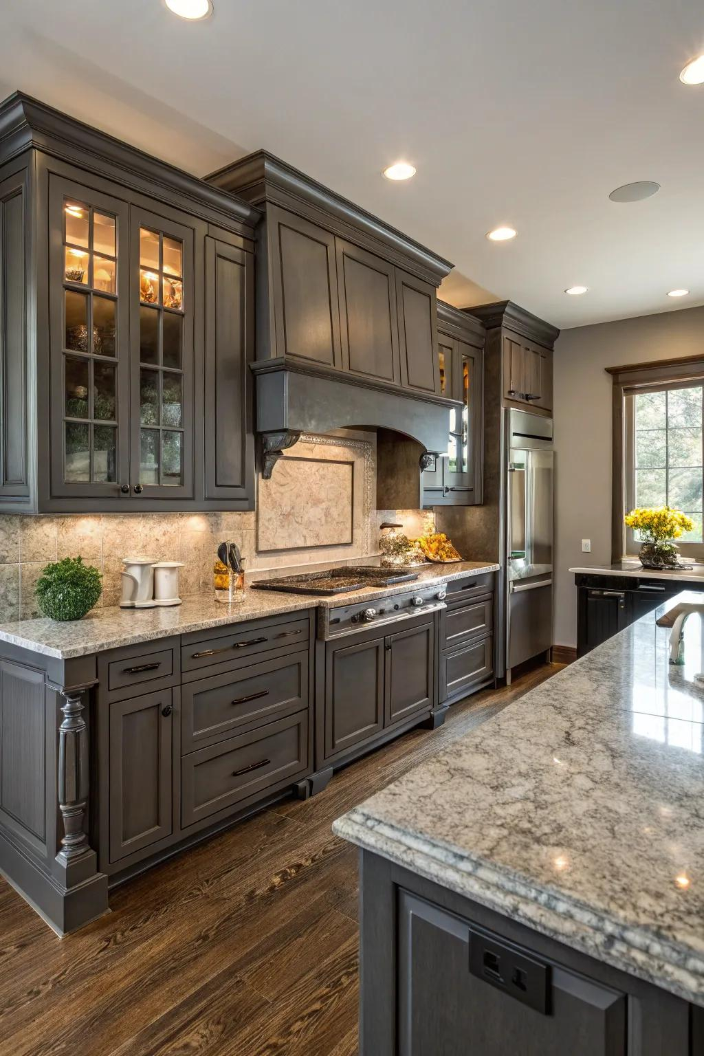 Bringing Sophistication to Light-Filled Spaces Dark Gray Cabinets