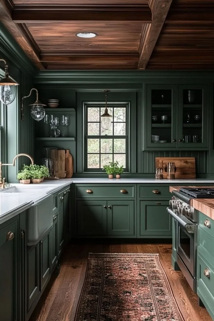 Blending Modern and Traditional in Green and Wood Kitchen Designs