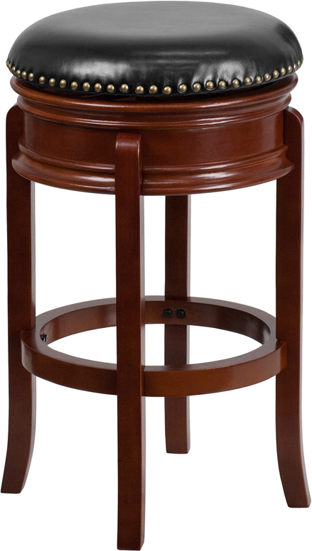 29'' High Backless Light Cherry Wood Barstool With Black Leather Swivel ... within The Art of Restaurant Seating Choosing the Right Cherry Wood Barstool for Your Space
