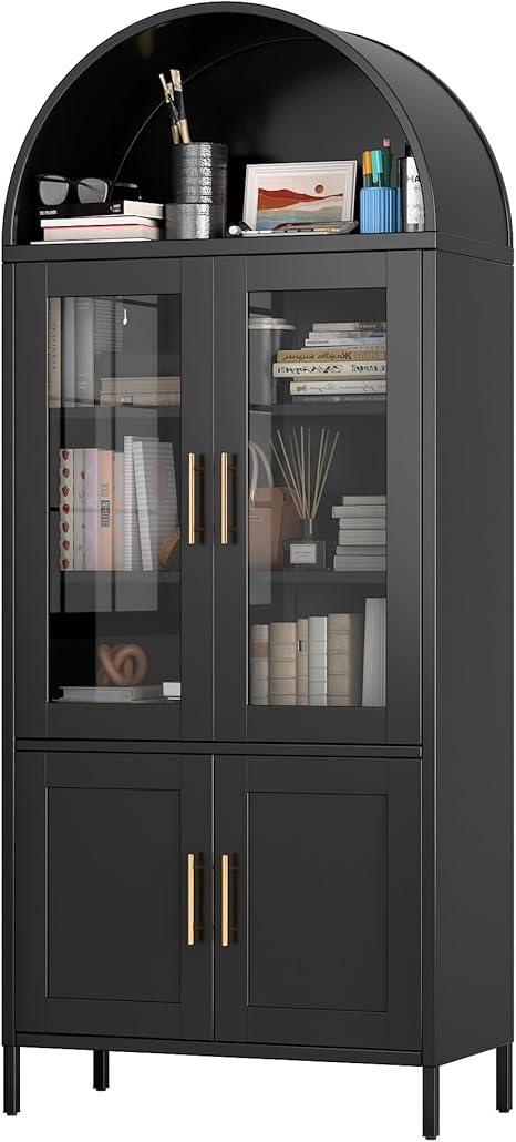 Amazon.com: Gangmei Metal Arched Storage Cabinet, Black Arch Bookcase ... intended for Unlock the Secrets to Styling Your Black Metal Arched Home Bar