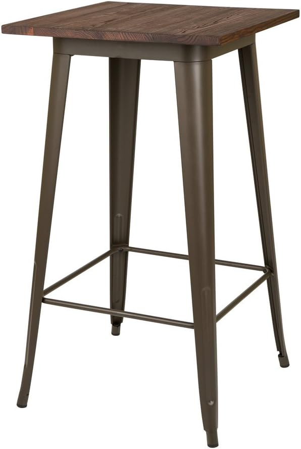 Amazon.com: Glitzhome Rustic Square Metal Wood Bar Table Bistro Pub ... intended for