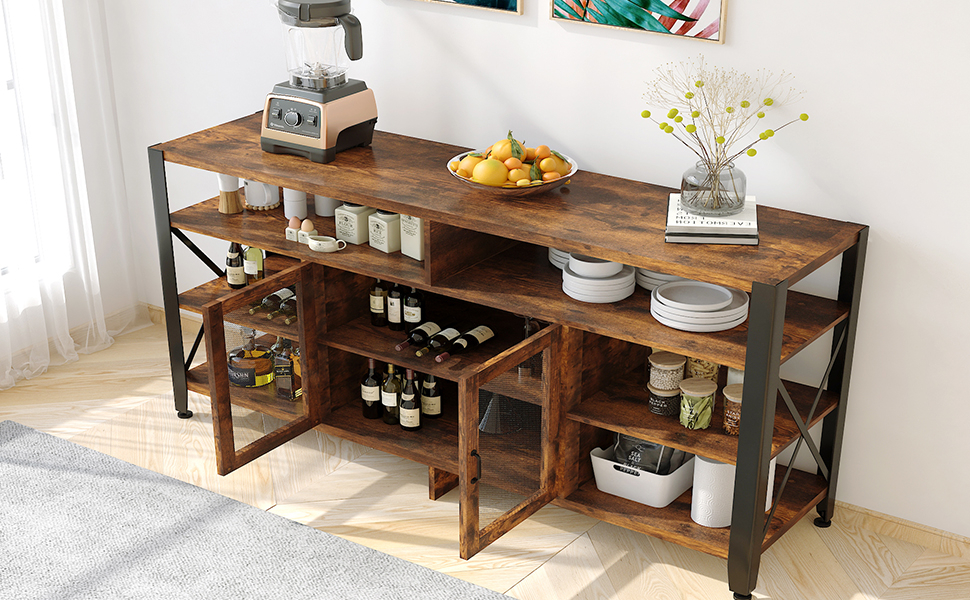 Amazon.com: Homfamilia Wine Bar Cabinet, 60" Farmhouse Sideboard Buffet ... throughout Designing Social Spaces The Versatility of a 41-Inch Metal and Wood Bar Table