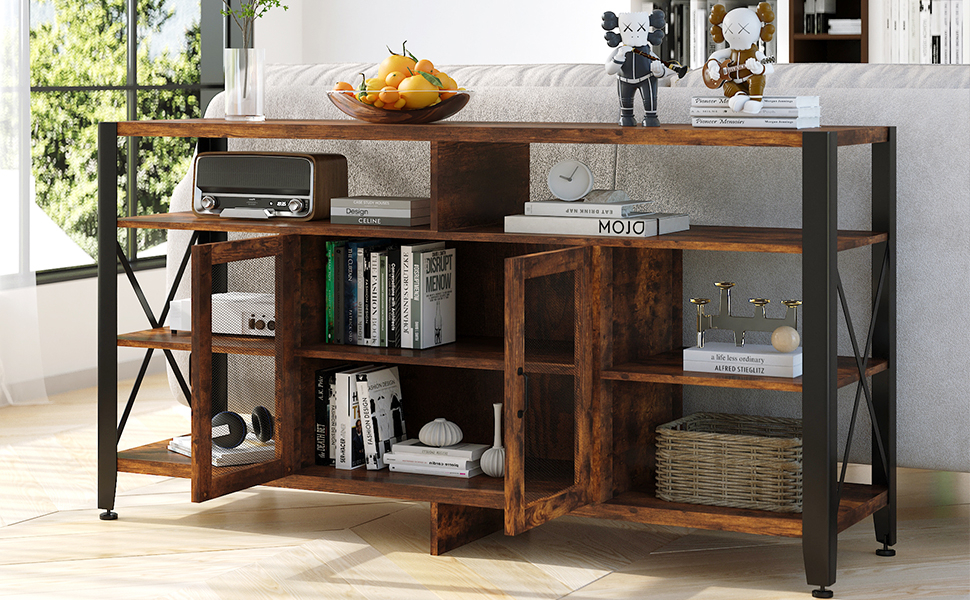 Amazon.com: Homfamilia Wine Bar Cabinet, 60" Farmhouse Sideboard Buffet ... with regard to Designing Social Spaces The Versatility of a 41-Inch Metal and Wood Bar Table