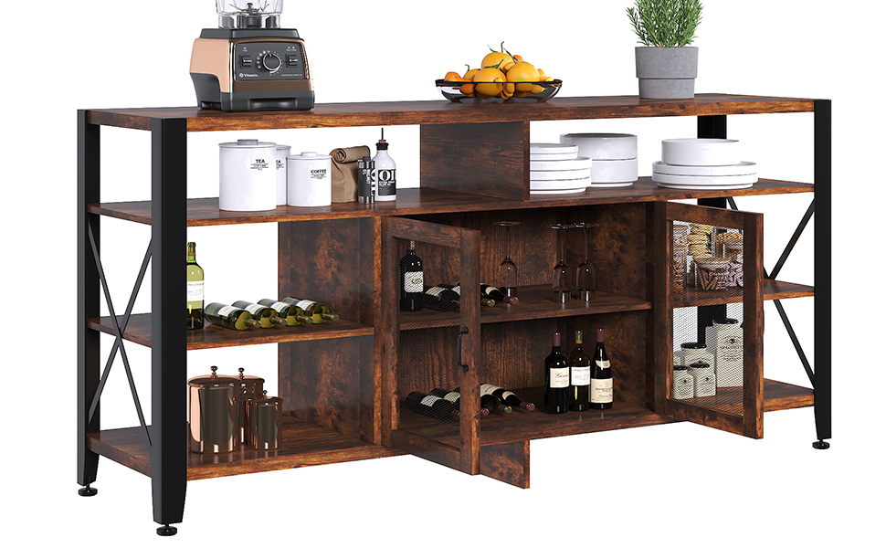 Amazon.com: Homfamilia Wine Bar Cabinet, 60" Farmhouse Sideboard Buffet ... within Designing Social Spaces The Versatility of a 41-Inch Metal and Wood Bar Table