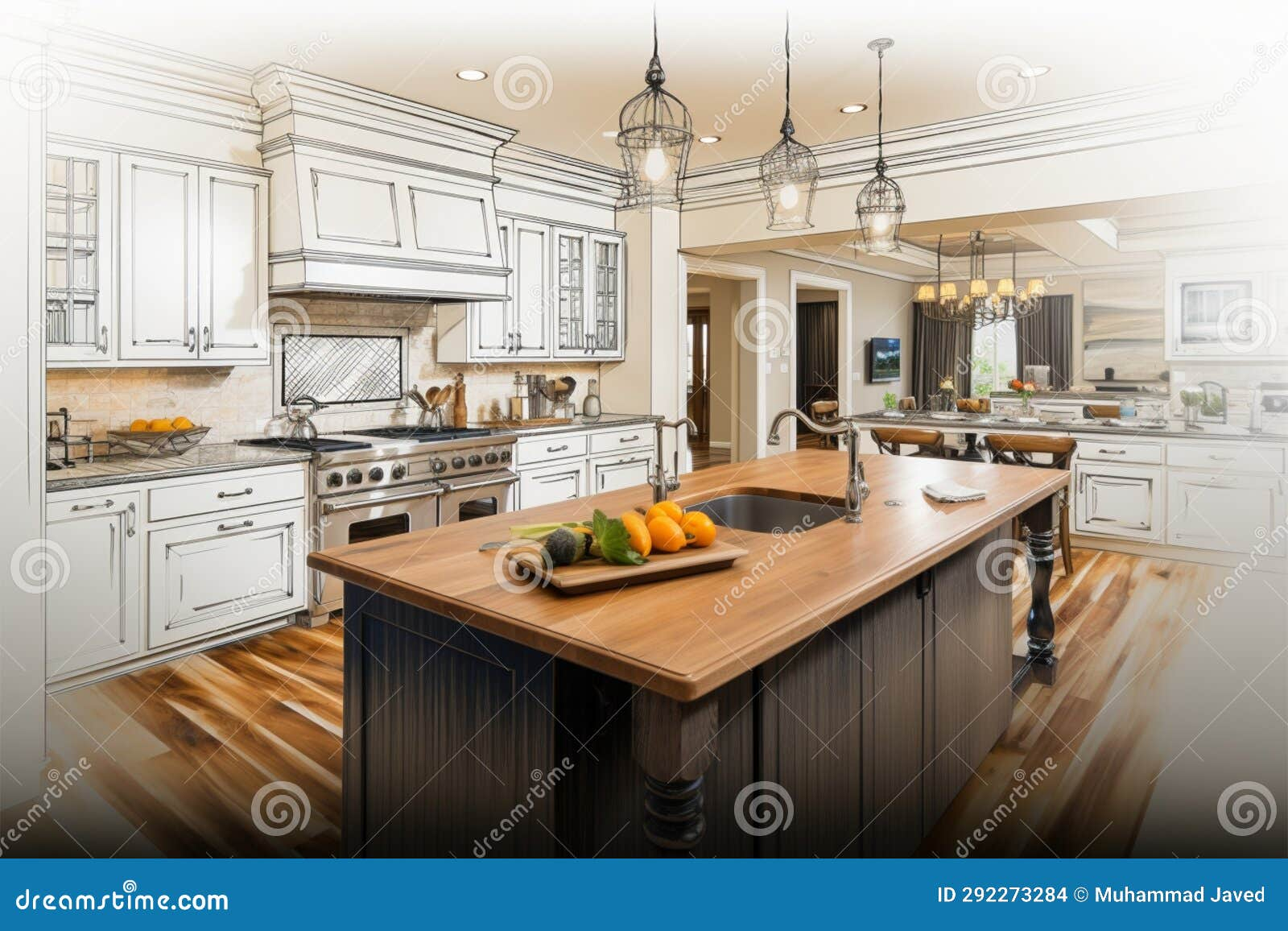 Creating A Harmonious Blend Of Kitchen Design Sketch And Photo Stock ... throughout