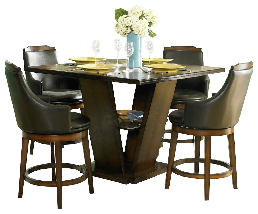 Homelegance Bayshore 5-Piece Pedestal Counter Height Table Set, Oak ... pertaining to Bayshore Pub Tables Decoding Styles Materials and Durability