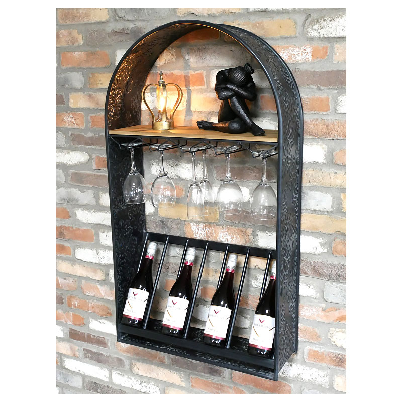 Industrial Engraved Black Metal Arched Wall Bar Unit Wine Rack 107Cm ... regarding Unlock the Secrets to Styling Your Black Metal Arched Home Bar