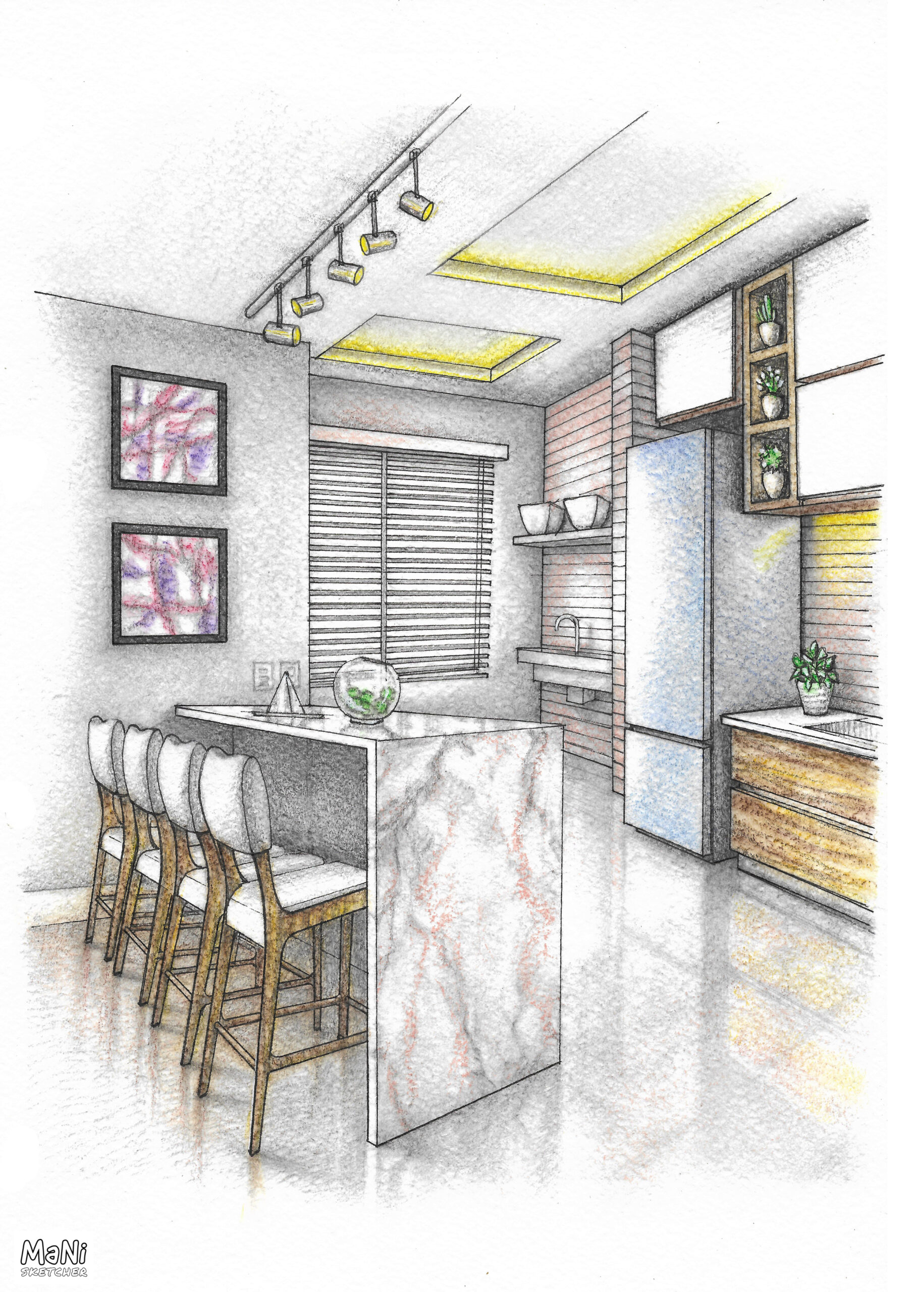 Kitchen Interior Design Illustration: Drawing In 5 Steps pertaining to