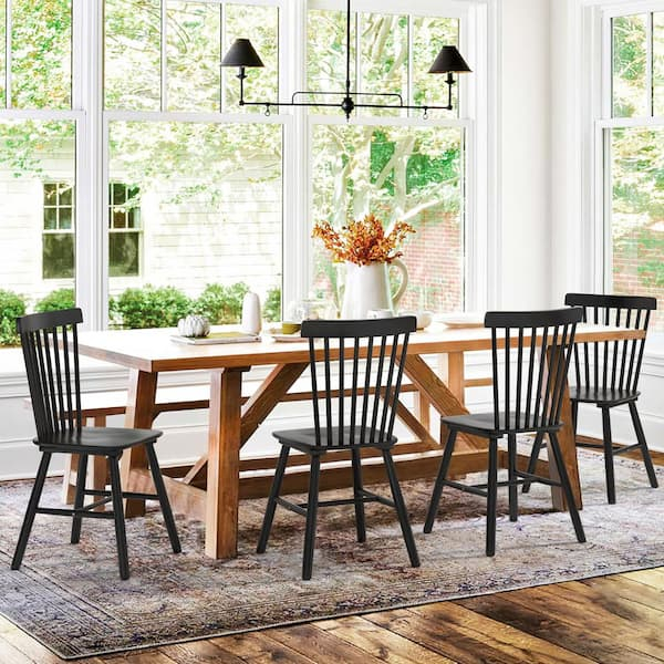 Lue Bona Windsor Classic Black Solid Wood Dining Chairs With Curving ... in