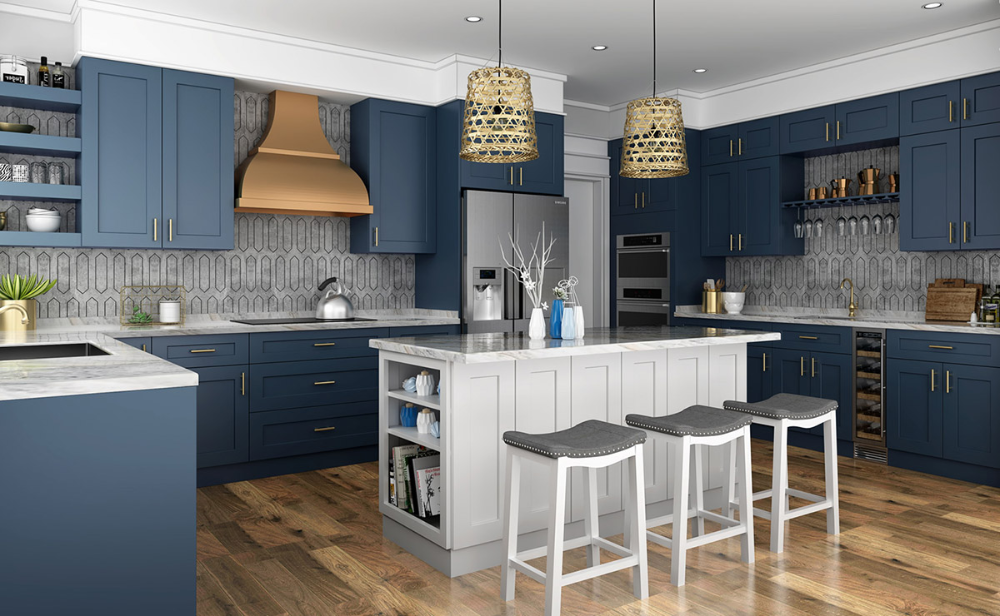 Navy Blue Shaker Frameless Kitchen Cabinets | Blue Shaker Kitchen, Blue ... regarding