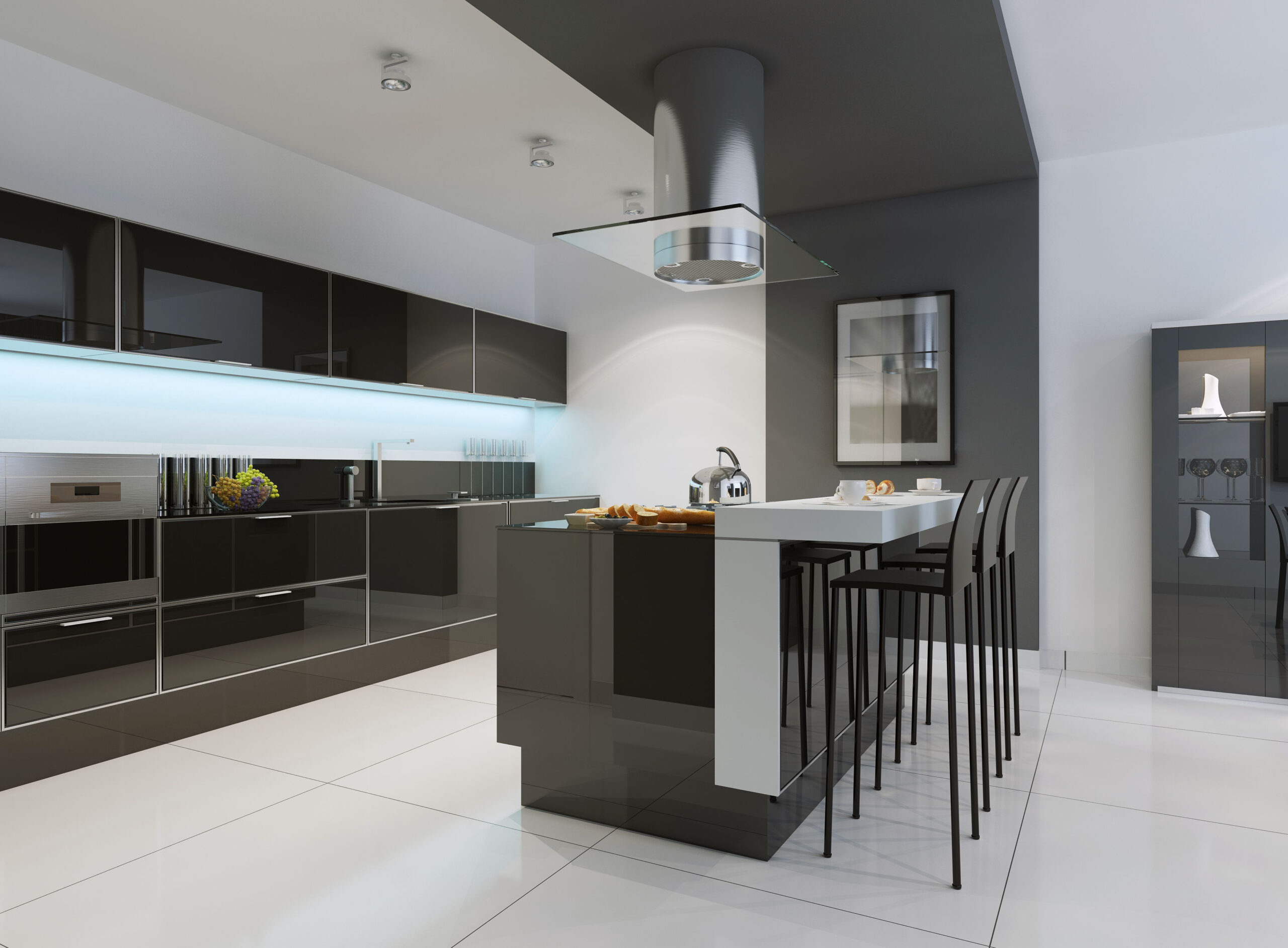 Sleek Acrylic Piano Black Finish. | Contemporary Kitchen Design, Modern ... for