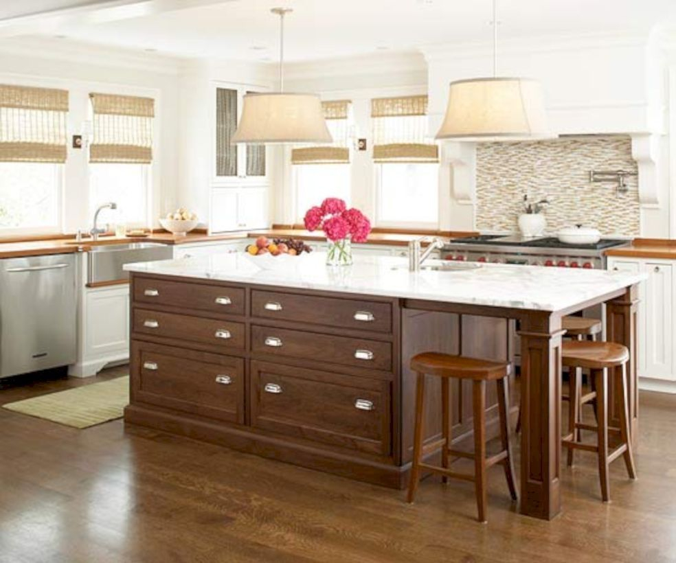 White Kitchen Dark Island with