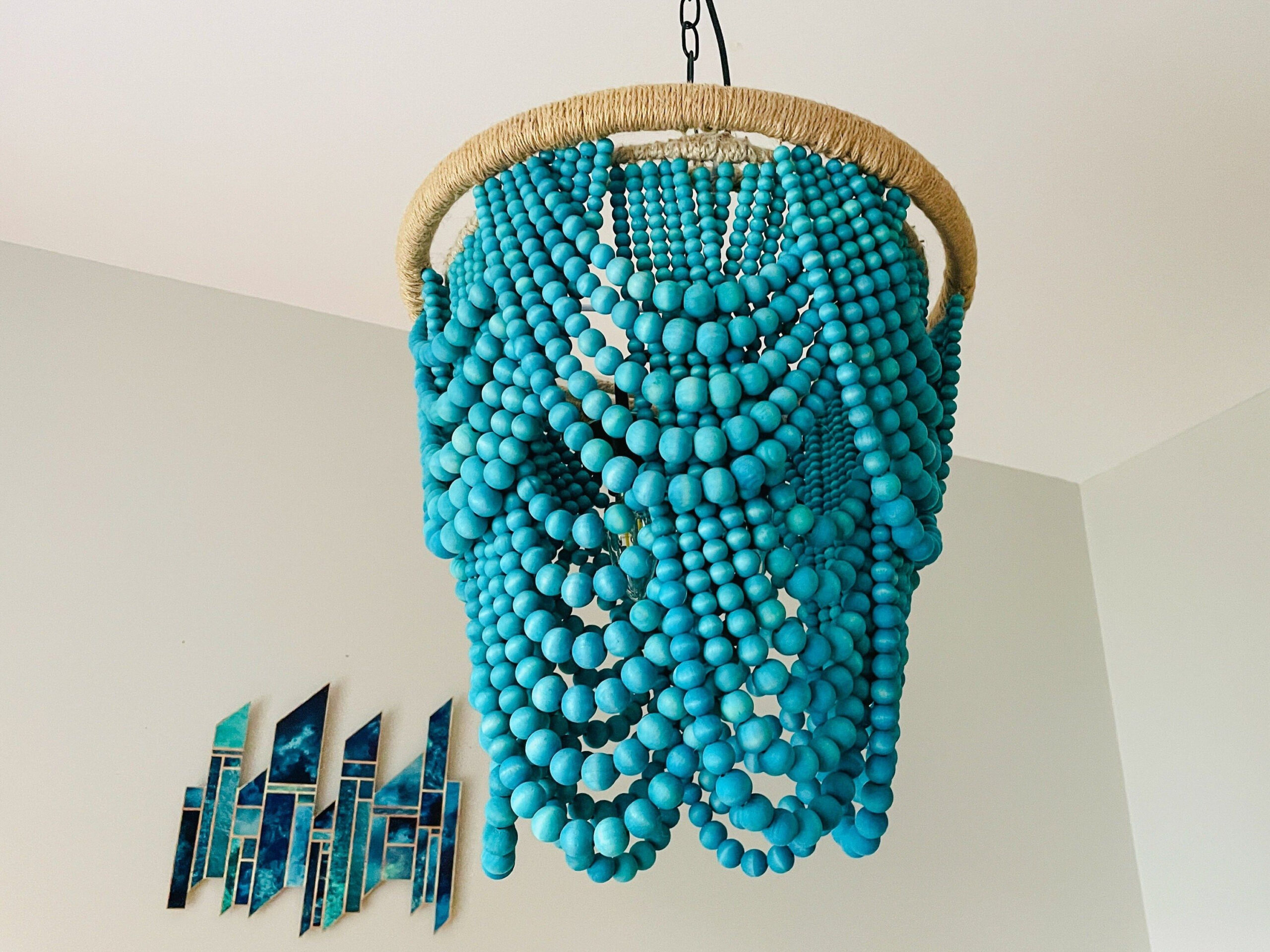 Wood Bead Chandelier, Chandeliers, Fan Light Covers, Turquoise Boho ... inside