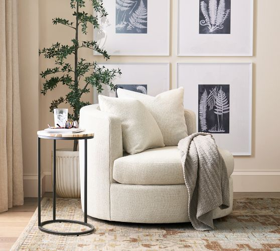 Balboa Upholstered Swivel Armchair | Pottery Barn within Balboa Upholstered Dining Armchair