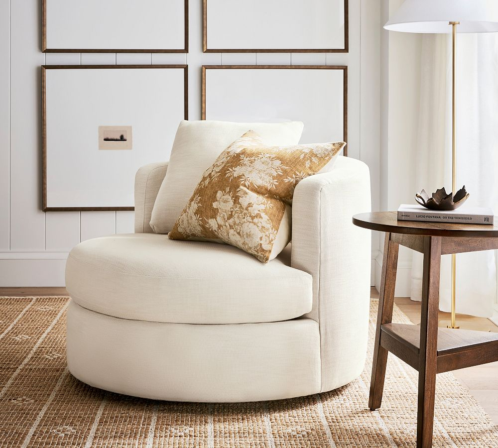 Balboa Upholstered Swivel Armchair | Pottery Barn within Balboa Upholstered Dining Armchair