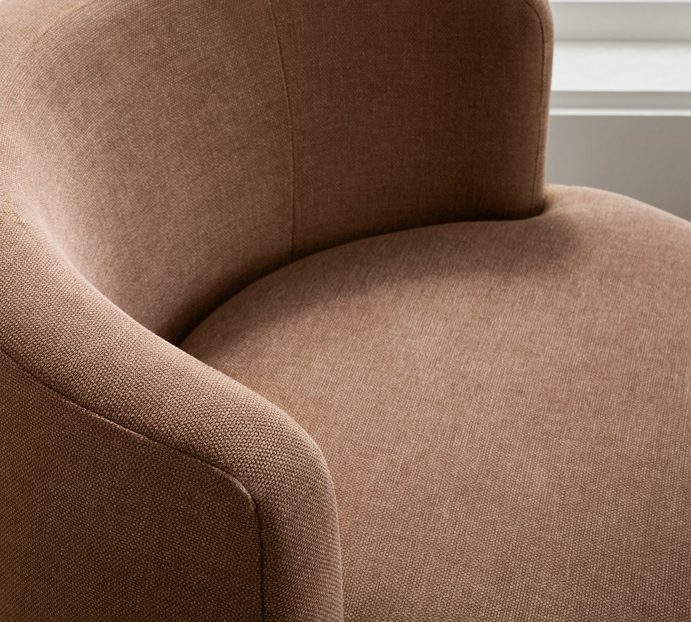 Balboa Upholstered Swivel Armchair With Wood Base | Pottery Barn inside How to care for and maintain your Balboa Upholstered Dining Armchair