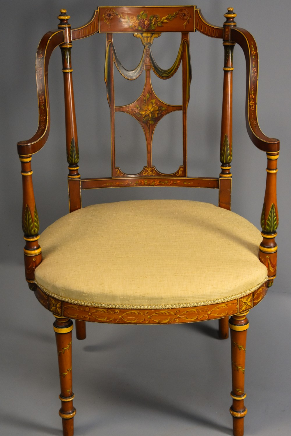 Fine Quality Early 20Th Century Sheraton Revival Satinwood &amp; Painted ... for How Sheraton's Satinwood Armchair Defined Georgian Elegance