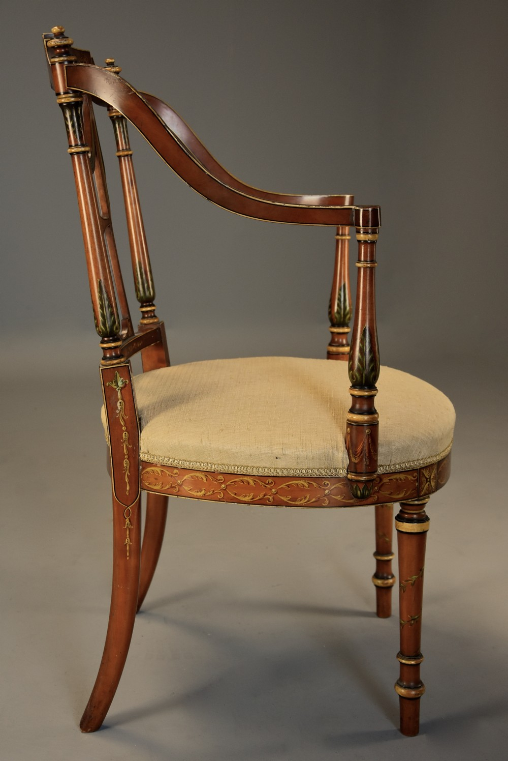 Fine Quality Early 20Th Century Sheraton Revival Satinwood &amp; Painted ... with Sheraton's Satinwood Armchair