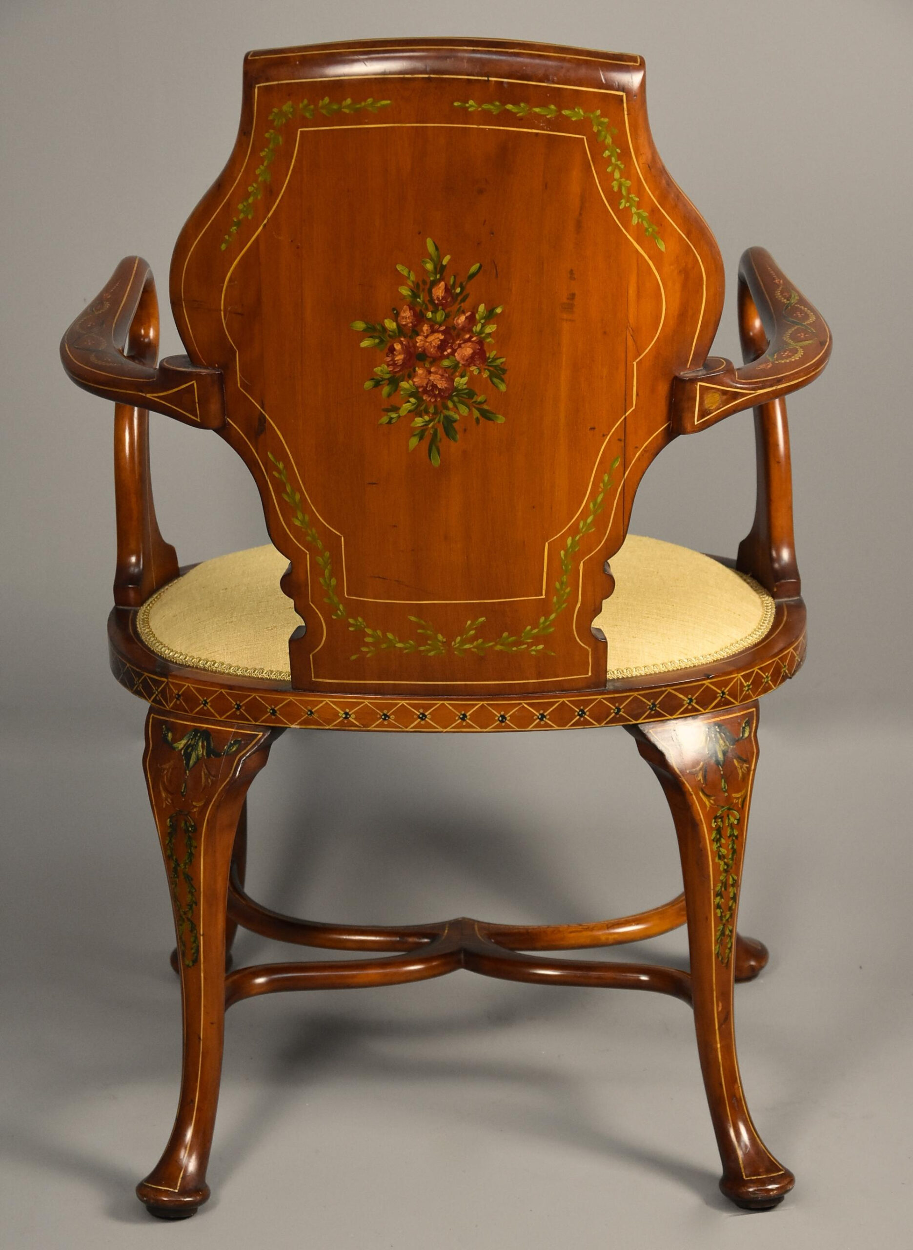 Highly Decorative Edwardian Satinwood And Painted Armchair In The ... within Sheraton's Satinwood Armchair