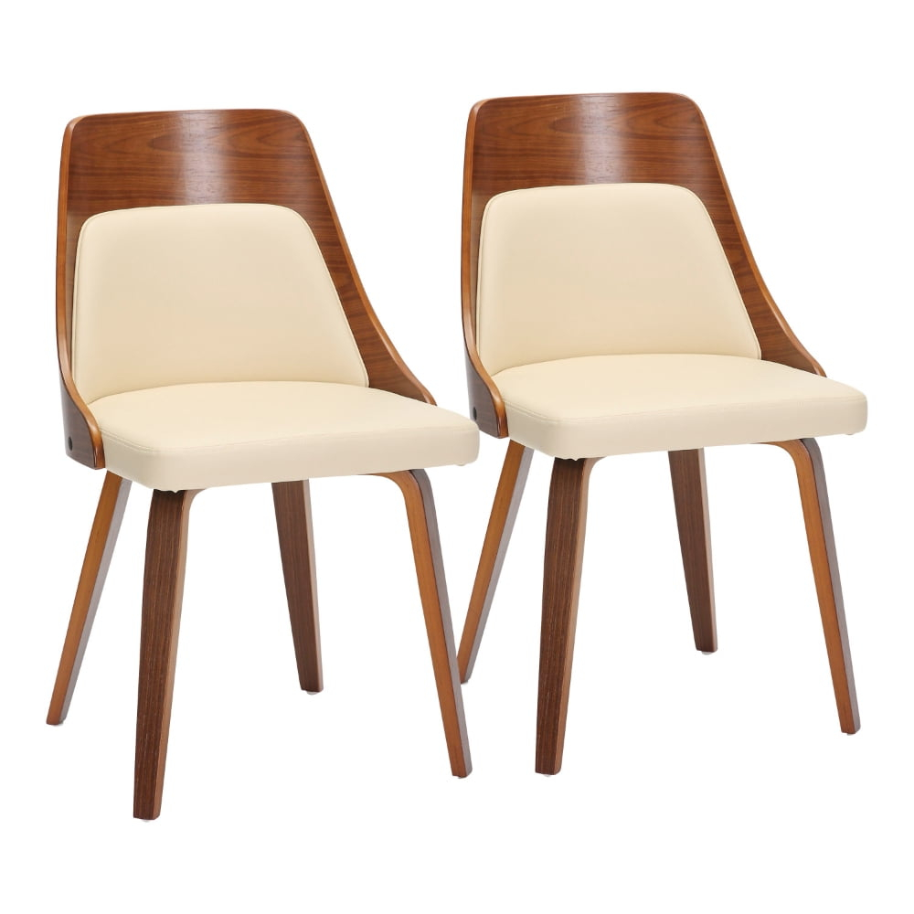 Mid-Century Modern Dining Chair Set Of 2 Walnut Wood And Cream Faux ... in Exploring the Versatility and Durability of Iain Dining Chair Set Of 2 Natural