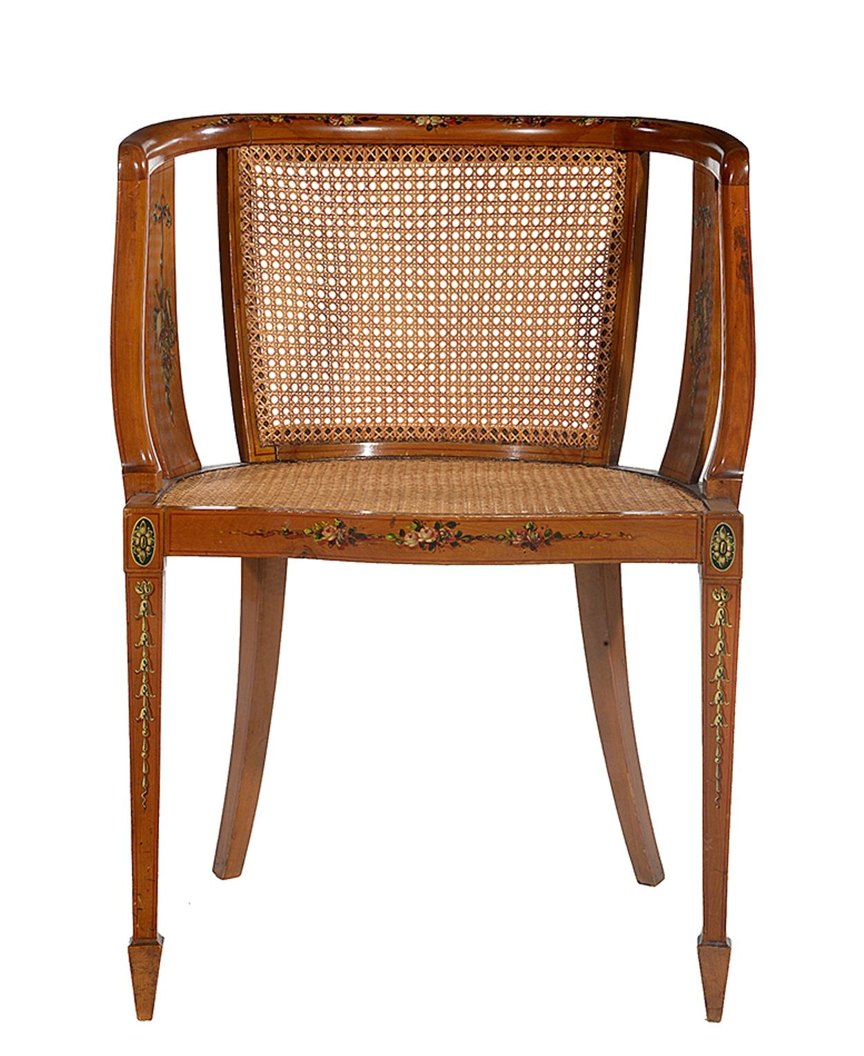 Sheraton Style Satinwood Chair With Painted Decoration For Sale At 1Stdibs for Sheraton's Satinwood Side Chair
